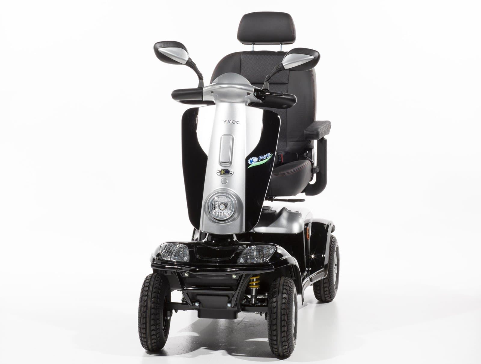 Kymco Maxi mobility scooter in black, seen from the front